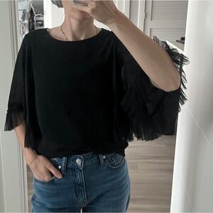 Rachel Parcell Black Flutter Sleeve Boxy Blouse